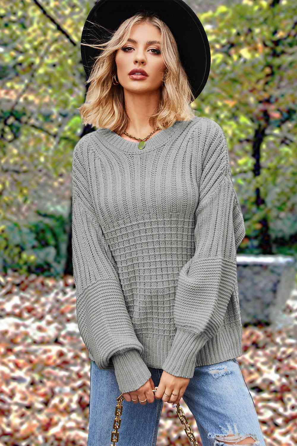 Round Neck Lantern Sleeve Sweater [Spirit and Rebel]   