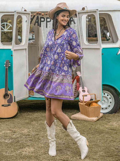 Floral Tie Neck Mini Dress [Spirit and Rebel]   