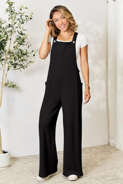 Boho Chic  Double Take Full Size Wide Strap Overall with Pockets [Spirit and Rebel] Black S 