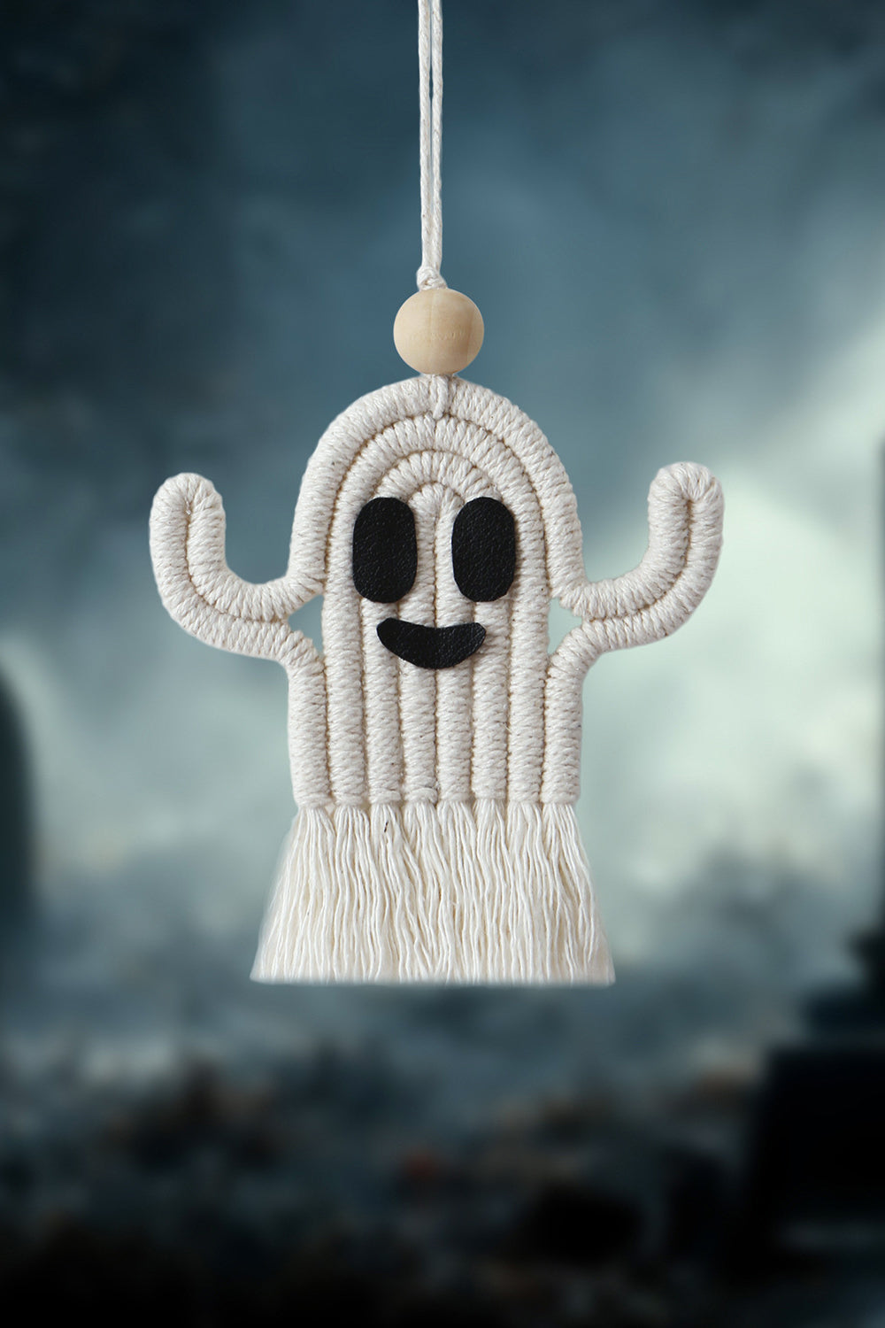 Wood Bead Fringe Ghost Shape Macrame Key Chain [Spirit and Rebel] Ivory One Size 