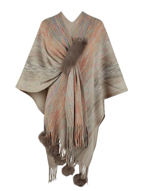 Boho Chic  Heathered Fringe Hem Poncho [Spirit and Rebel] Khaki One Size 