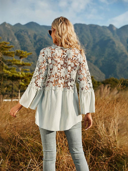 Spliced Lace Buttoned Blouse [Spirit and Rebel]   