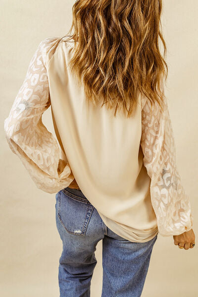 Boho Leopard Tie Neck Balloon Sleeve Blouse [Spirit and Rebel]   