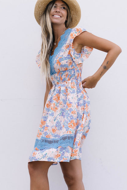 Floral Smocked Waist Spliced Lace Dress [Spirit and Rebel]   