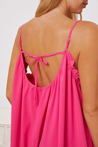 Full Size Ruffle Trim Tie Back Cami Jumpsuit with Pockets [Spirit and Rebel]   