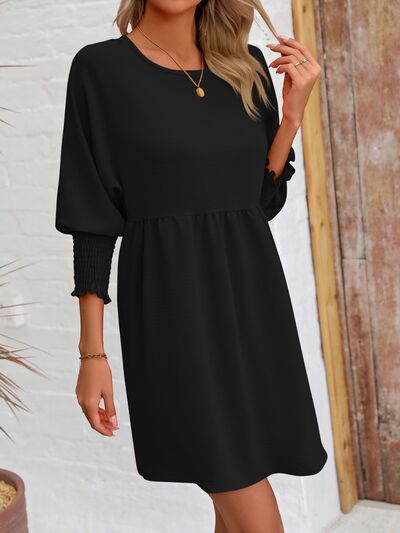 Round Neck Lantern Sleeve Mini Dress [Spirit and Rebel]   