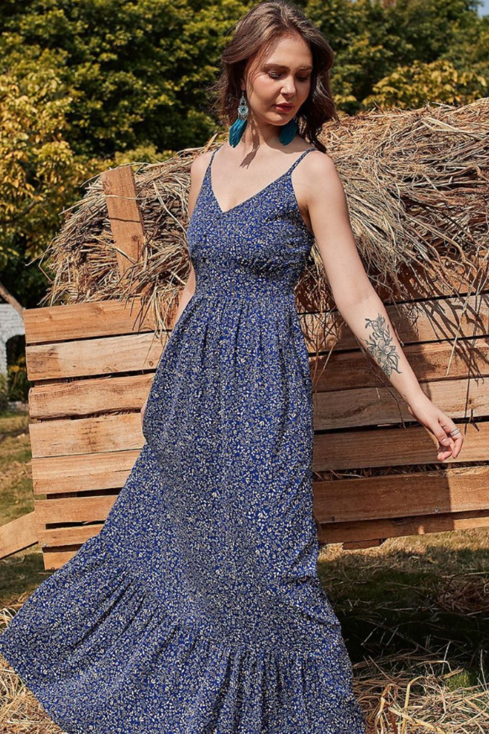 Ditsy Floral Spaghetti Strap Boho Maxi Dress [Spirit and Rebel]   