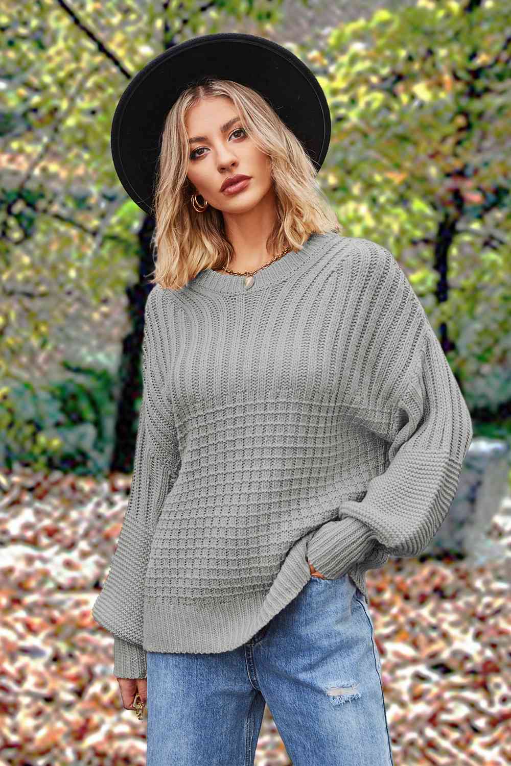 Round Neck Lantern Sleeve Sweater [Spirit and Rebel]   