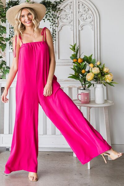 Veveret Pocketed Spaghetti Strap Wide Leg Jumpsuit [Spirit and Rebel]   