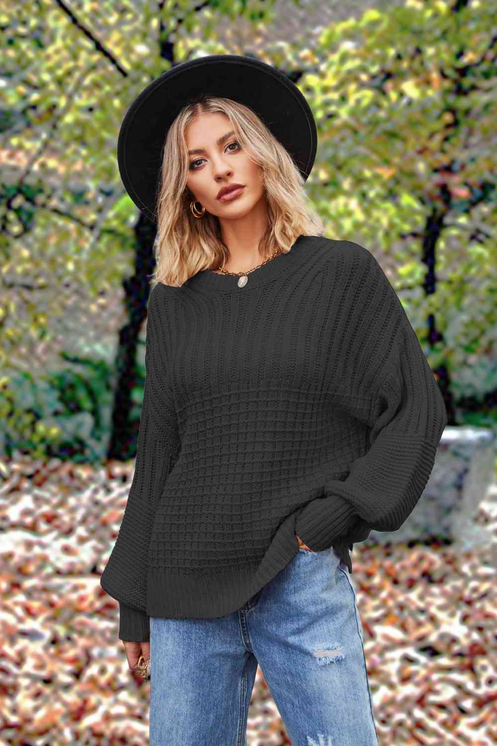 Round Neck Lantern Sleeve Sweater [Spirit and Rebel]   