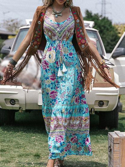 Printed Scoop Neck Sleeveless Maxi Dress [Spirit and Rebel]   