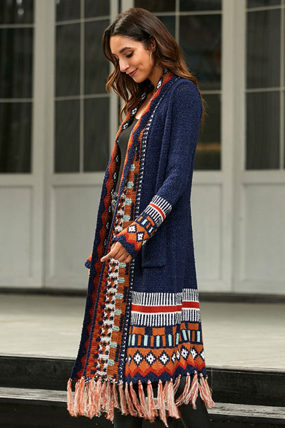 Bohemian Tassel Hem Open Front Duster Boho Cardigan [Spirit and Rebel]   