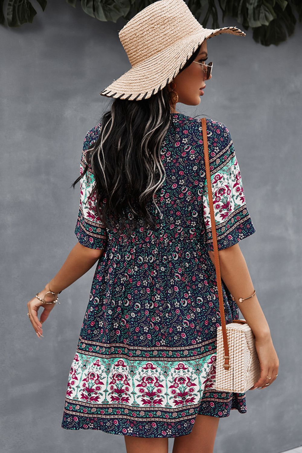 Bohemian V-Neck Half Sleeve Dress [Spirit and Rebel]   