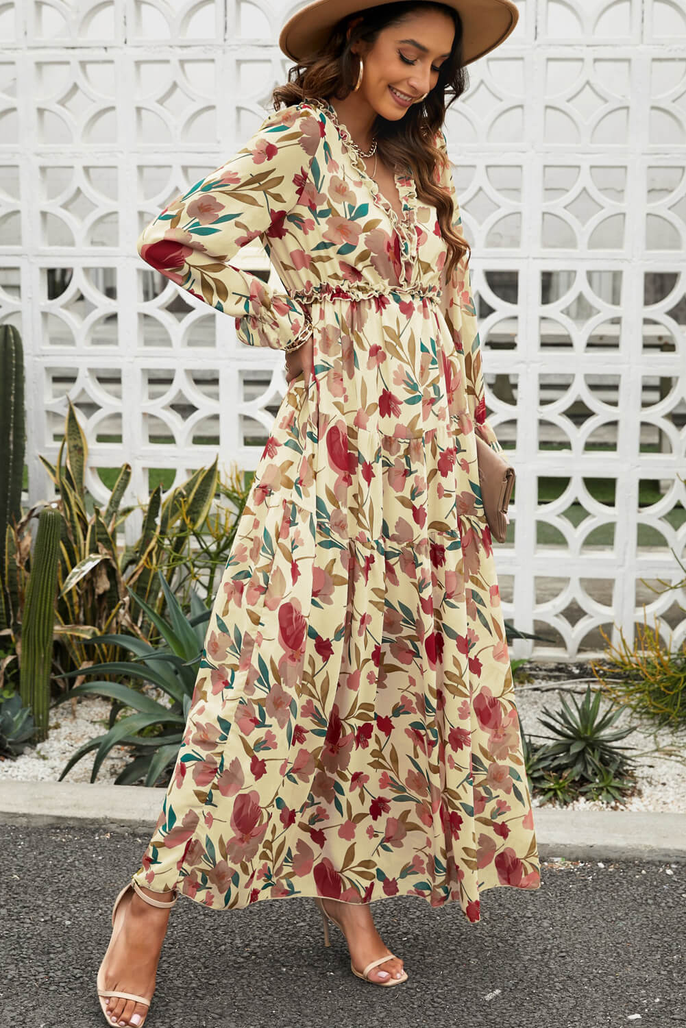 Bohemian Floral Frill Trim Tiered Maxi Dress [Spirit and Rebel]   