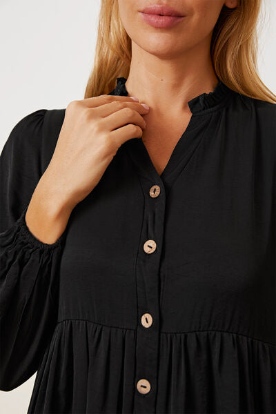 Ruffled Button Up Long Sleeve Tiered Plus Size Boho Shirt [Spirit and Rebel]   