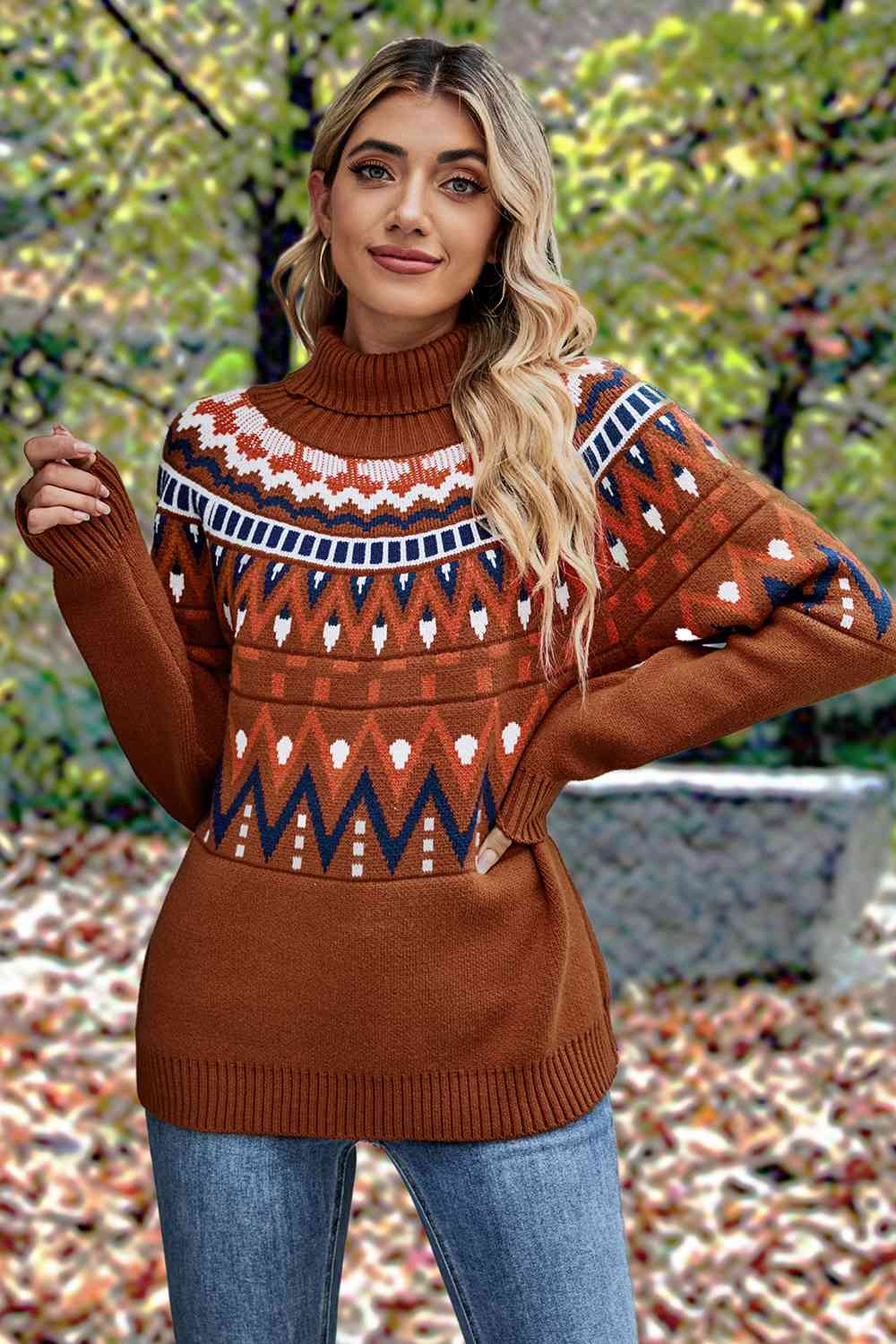 Geometric Turtleneck Long Sleeve Sweater [Spirit and Rebel]   