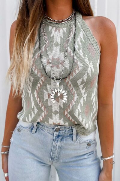 Geometric Round Neck Sweater Vest [Spirit and Rebel] Heather Gray S 