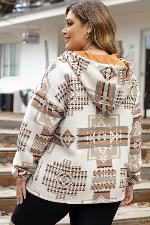 Plus Size Geometric Print Kangaroo Pockets Hoodie [Spirit and Rebel]   