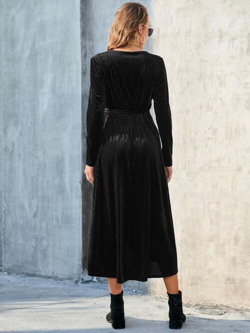 Boho Chic  Tie Front Long Sleeve Slit Dress [Spirit and Rebel]   