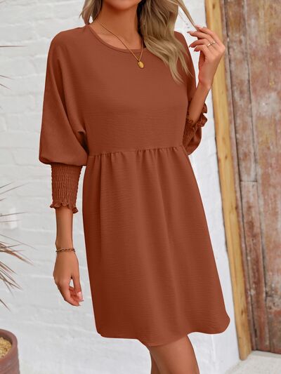 Round Neck Lantern Sleeve Mini Dress [Spirit and Rebel]   