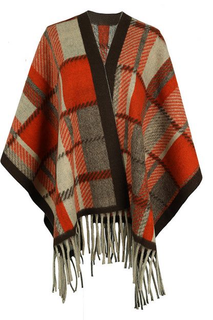 Cloak Sleeve Fringe Detail Poncho [Spirit and Rebel] Brick Red One Size 