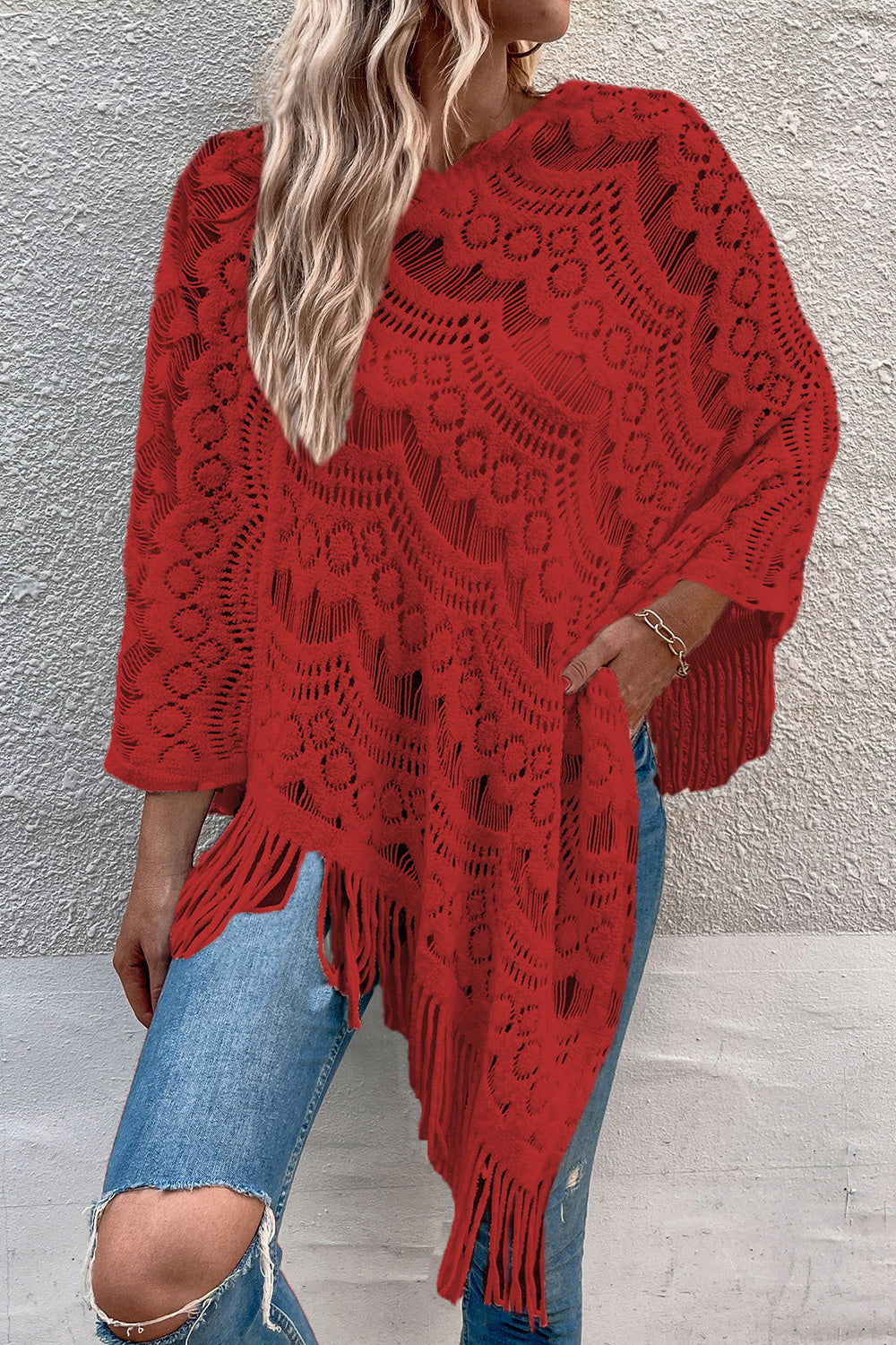 Openwork Fringe Detail Poncho [Spirit and Rebel]   