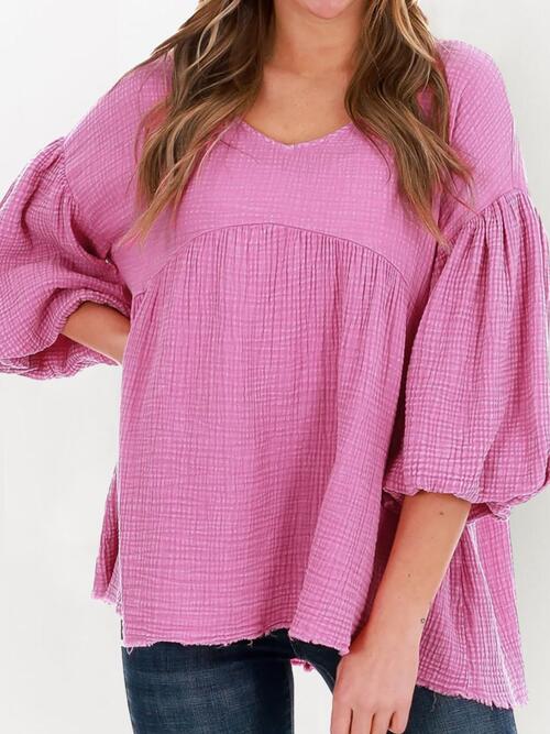 Lantern Sleeve Round Neck Blouse [Spirit and Rebel]   