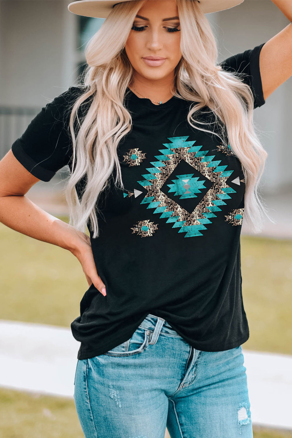 Graphic Short Sleeve Tee Boho Shirt [Spirit and Rebel] Black S 