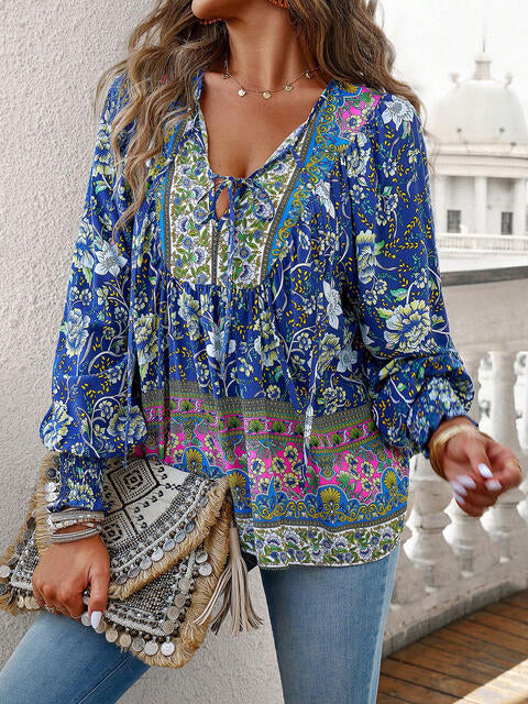 Bohemian Tie Neck Lantern Sleeve Blouse [Spirit and Rebel]   