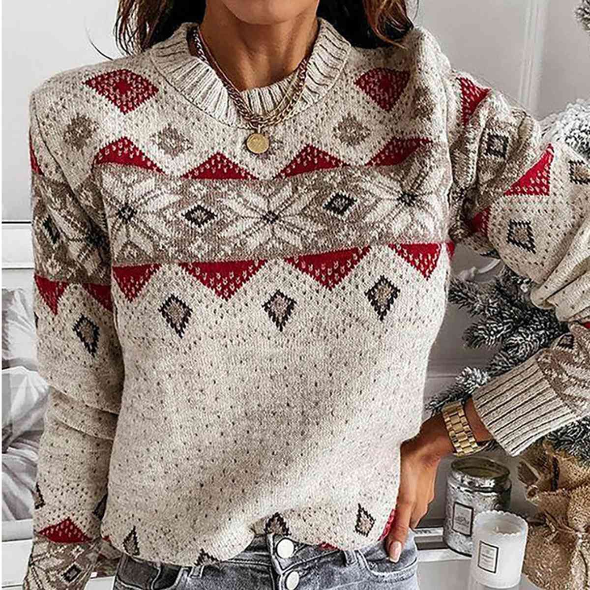 Snowflake Round Neck Sweater [Spirit and Rebel]   