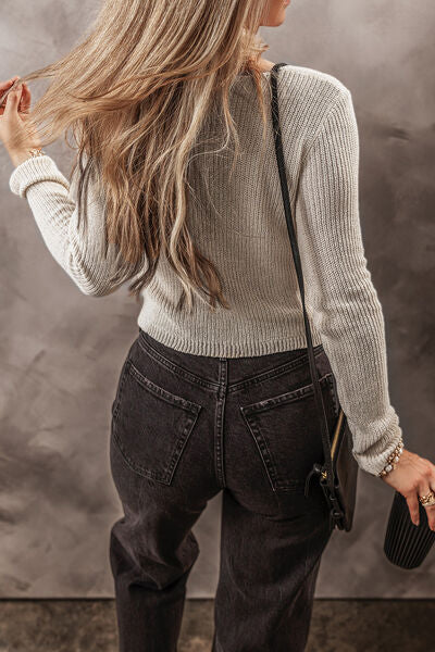 V-Neck Long Sleeve Cropped Cardigan [Spirit and Rebel]   