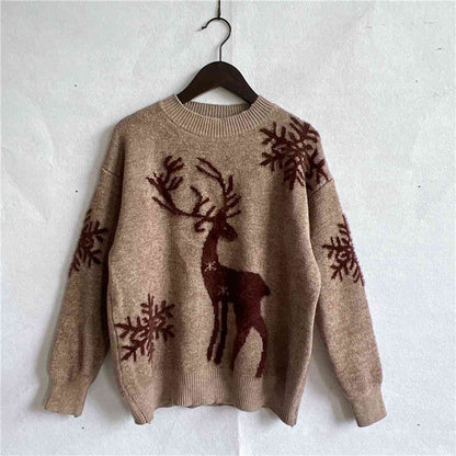 Reindeer and Snowflake Pattern Sweater [Spirit and Rebel] Mocha S 