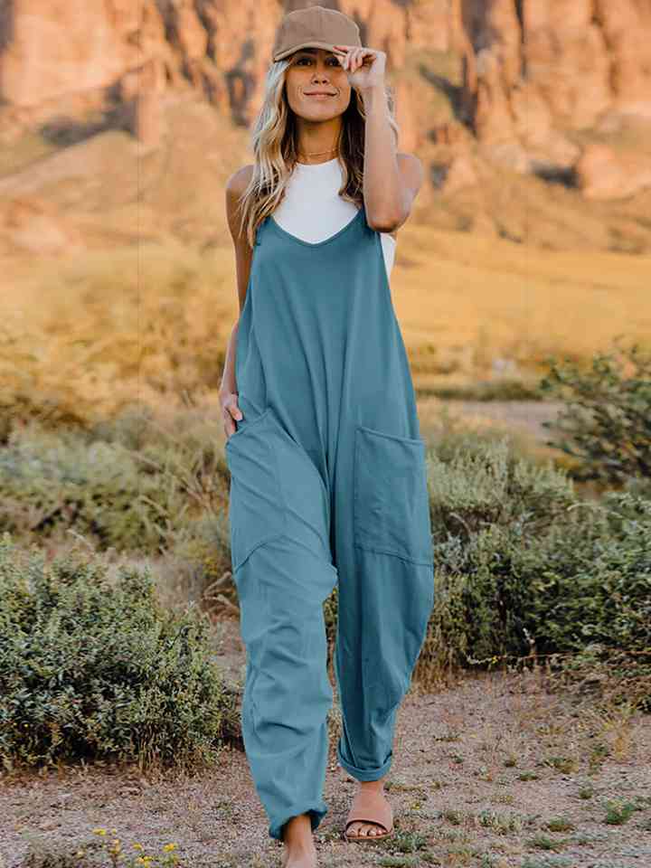 Double Take  V-Neck Sleeveless Jumpsuit with Pocket [Spirit and Rebel] Azure S 