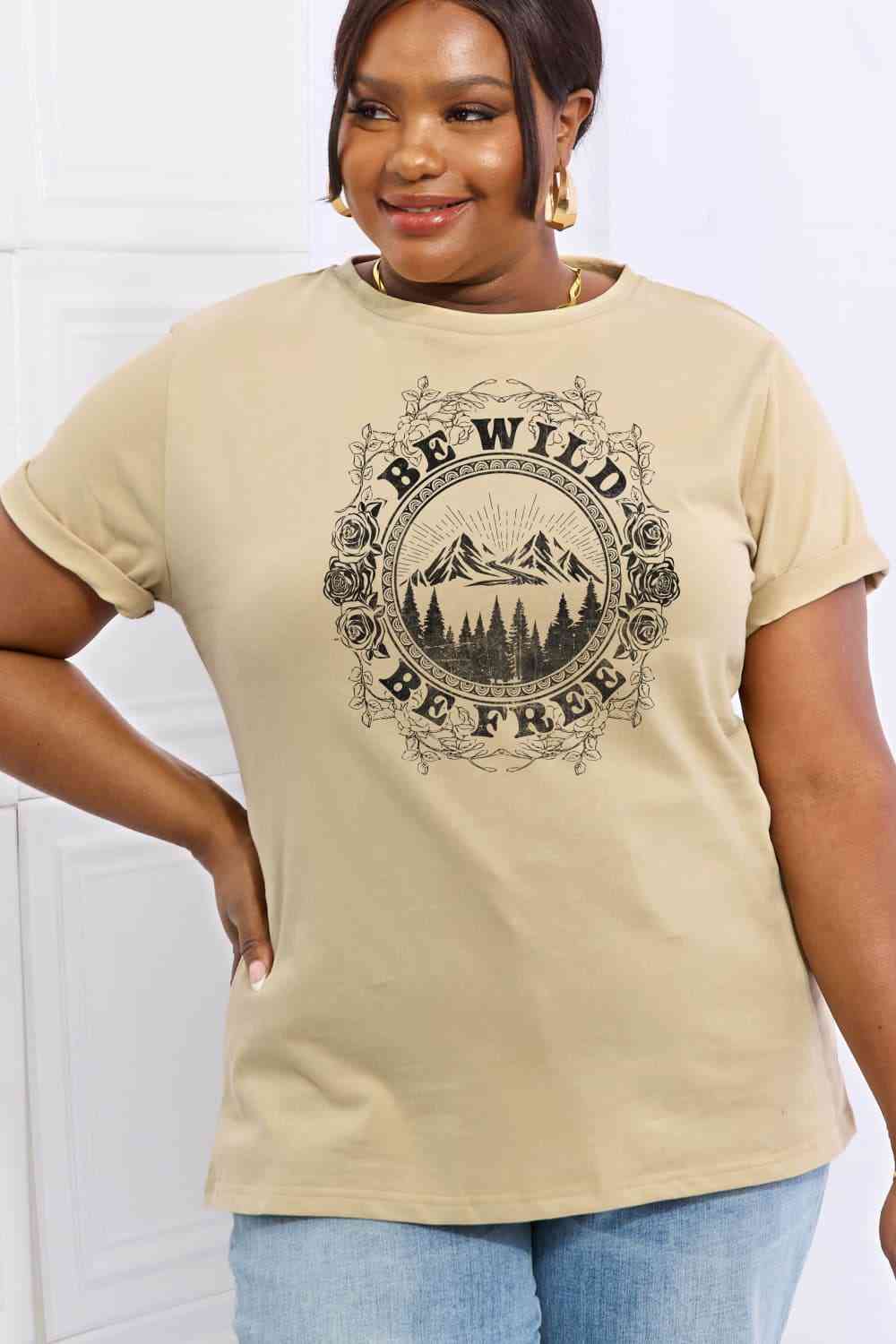 Simply Love Full Size BE WILD BE FREE Graphic Cotton T-Shirt [Spirit and Rebel]   