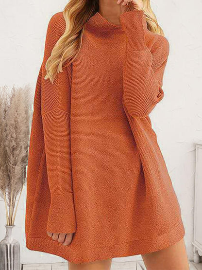 Round Neck Long Sleeve Sweater Dress [Spirit and Rebel] Terracotta S 