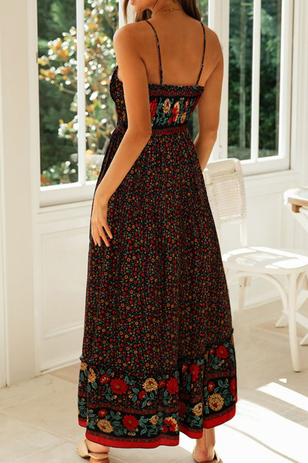 Boho Bohemian Spaghetti Strap Frill Trim Maxi Dress [Spirit and Rebel]   