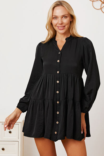 Ruffled Button Up Long Sleeve Tiered Plus Size Boho Shirt [Spirit and Rebel]   