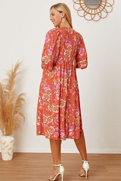 Floral Tie Neck Half Sleeve Bohemian Dress [Spirit and Rebel]   