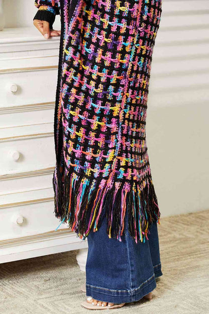 Double Take Full Size Multicolored Open Front Fringe Hem Cardigan [Spirit and Rebel]   