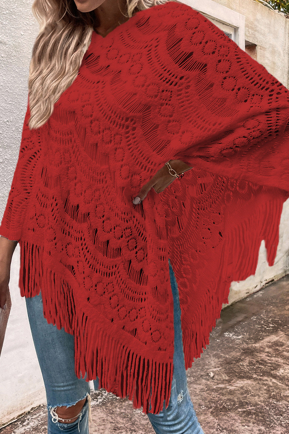 Openwork Fringe Detail Poncho [Spirit and Rebel]   