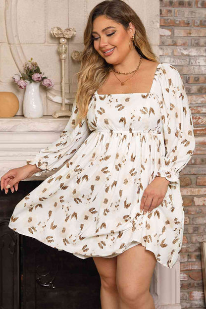 Plus Size Printed Square Neck Mini Dress [Spirit and Rebel]   