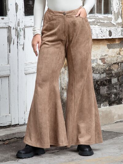 Plus Size Pocketed Flare Pants [Spirit and Rebel] Mocha 0XL 