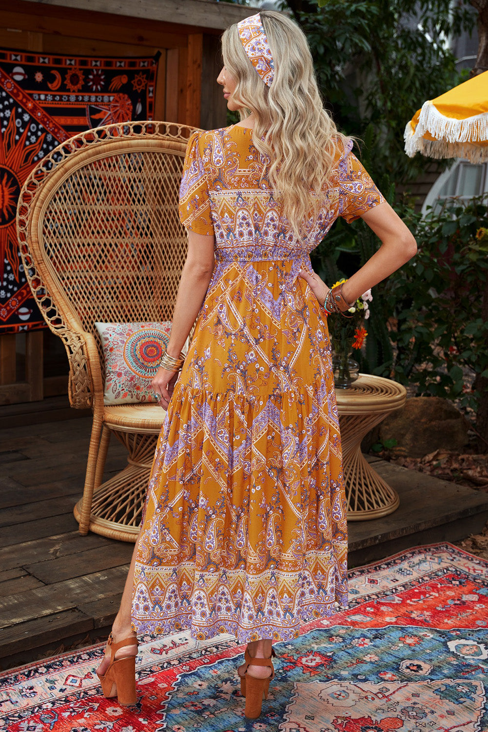 Bohemian Side Slit V-Neck Maxi Dress [Spirit and Rebel]   