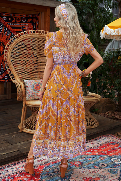 Bohemian Side Slit V-Neck Maxi Dress [Spirit and Rebel]   