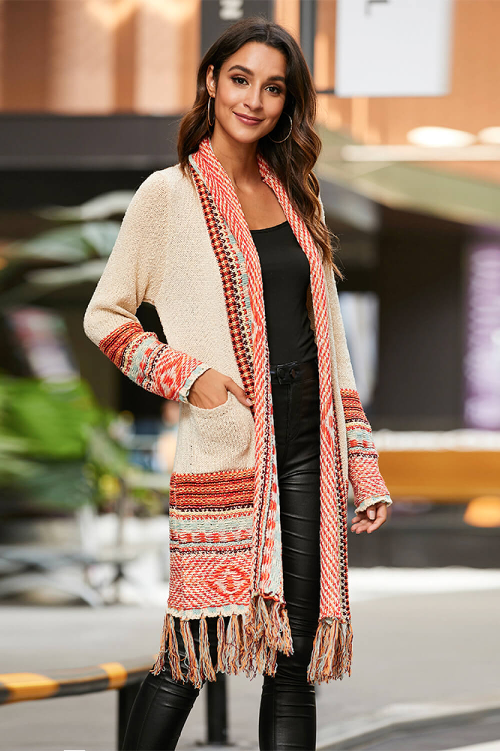 Boho Multicolored Tassel Hem Open Front Cardigan [Spirit and Rebel]   