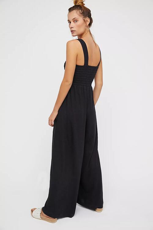 Boho Chic  Smocked Wide Strap Jumpsuit [Spirit and Rebel]   