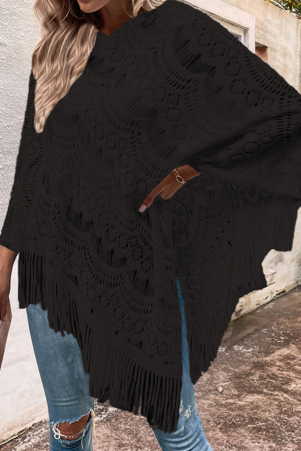 Openwork Fringe Detail Poncho [Spirit and Rebel]   