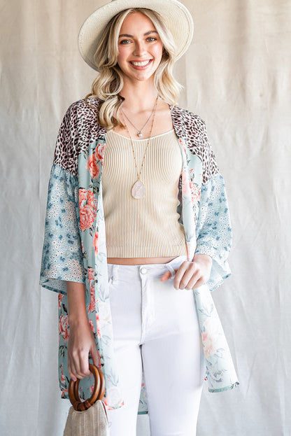 Animal Print Floral Three-Quarter Sleeve Boho Cardigan [Spirit and Rebel]   