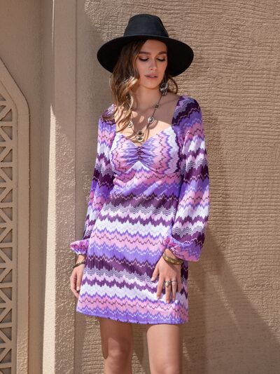 Printed Sweetheart Neck Balloon Sleeve Boho Chic Dress [Spirit and Rebel]   