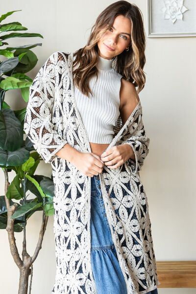 Veveret Geometric Open Front Three-Quarter Sleeve Cardigan [Spirit and Rebel]   